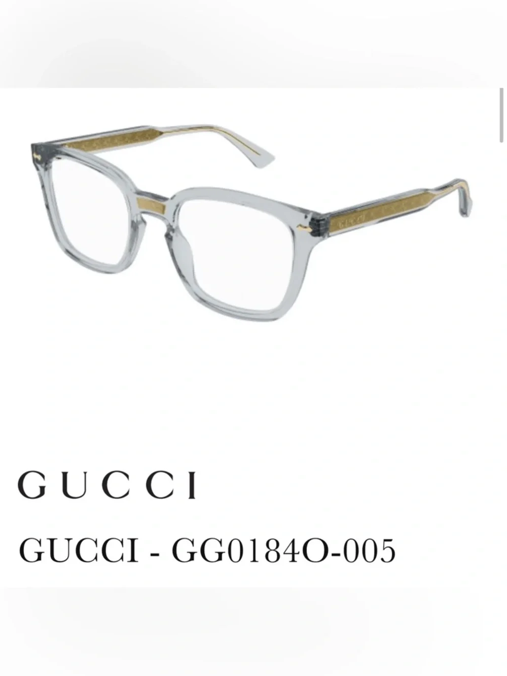 Gucci GG1084O-005 Clear Gray Acetate Frame Glasses Guaranteed Authentic w/Case